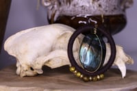 Image 4 of Brown hemp labradorite green beads necklace