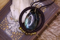 Image 2 of Brown hemp labradorite green beads necklace