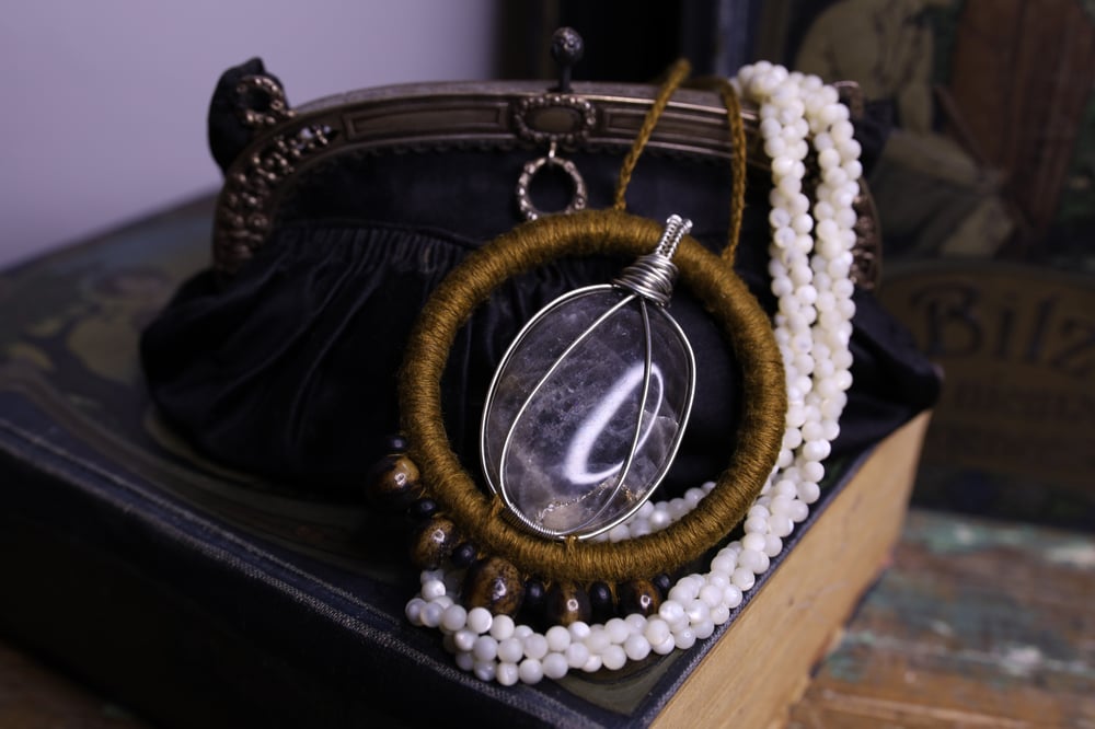 Image of Golden linen black moonstone necklace