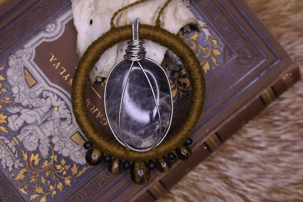 Image of Golden linen black moonstone necklace