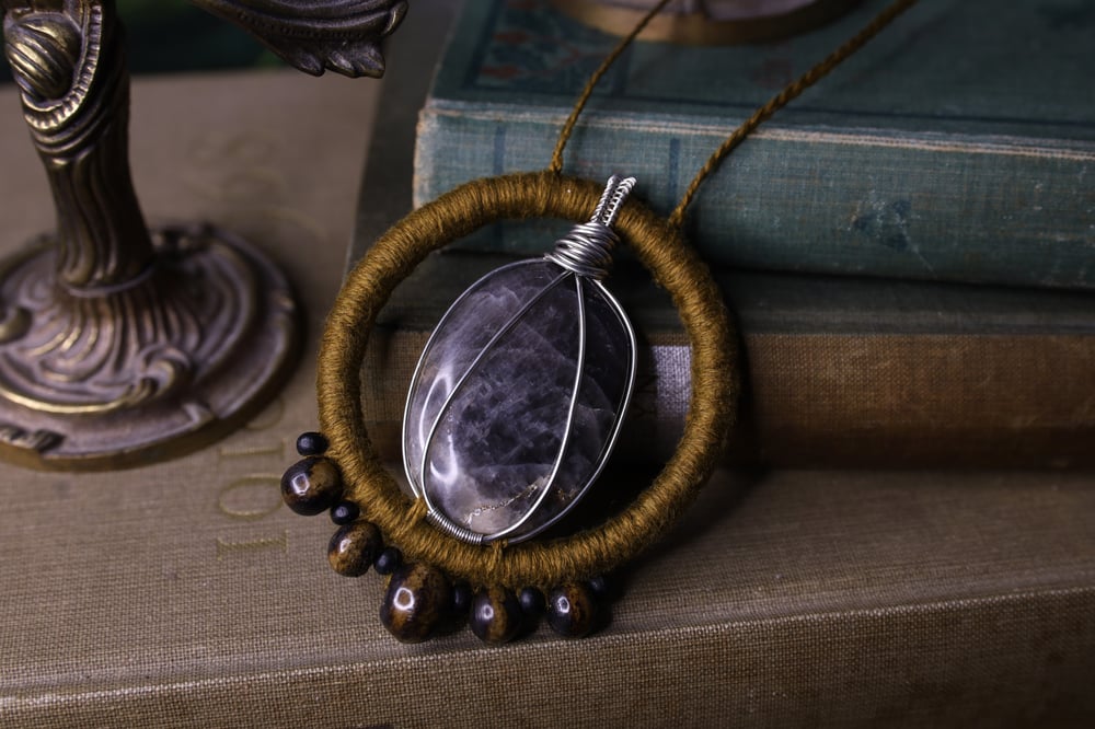 Image of Golden linen black moonstone necklace