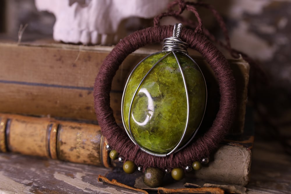 Image of Brown hemp pistachio opal necklace