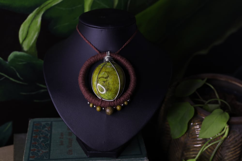 Image of Brown hemp pistachio opal necklace