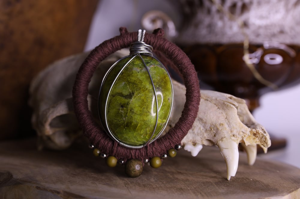 Image of Brown hemp pistachio opal necklace