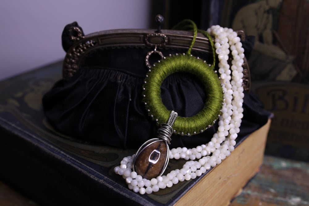 Image of Green linen chiastolite necklace