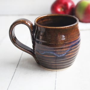 Image of Amber Brown, and Blue Pottery Mug, 12 oz. " Discounted Second" Handcrafted Coffee Cup, Made in USA
