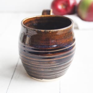 Image of Amber Brown, and Blue Pottery Mug, 12 oz. " Discounted Second" Handcrafted Coffee Cup, Made in USA