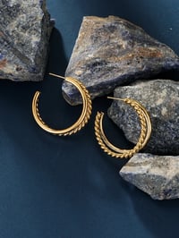 Image 2 of 18K Gold Plated Double Hoop Earrings 