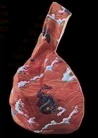 Image 1 of Japanese Dragon Red & Gold Sea Waves Knot Bag 