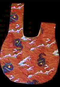 Image 3 of Japanese Dragon Red & Gold Sea Waves Knot Bag 