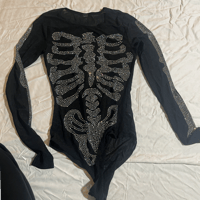 Rhinestone skeleton mesh bodysuit 