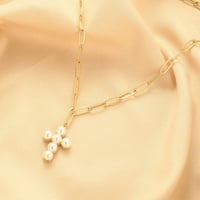 Image 1 of 18K Gold Plated Artificial Pearl Pendant Necklace