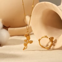 Image 1 of 18K Gold Plated Rose Necklace and Ring Set