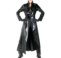 black vinyl trench coat