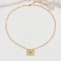 Image 1 of 14K Gold Plated Zircon and Stone Eye Pendant Necklace