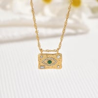 Image 3 of 14K Gold Plated Zircon and Stone Eye Pendant Necklace