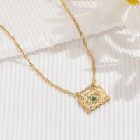 Image 2 of 14K Gold Plated Zircon and Stone Eye Pendant Necklace