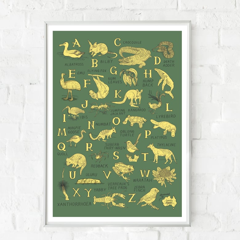 Image of ABC FLORA AND FAUNA PRINT - GREEN AND GOLD