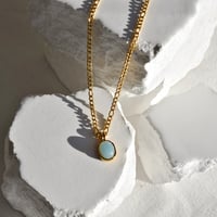 Image 1 of 18K Gold Plated Stone Inlay Figaro Chain Necklace 