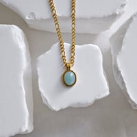 Image 3 of 18K Gold Plated Stone Inlay Figaro Chain Necklace 