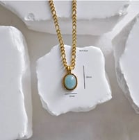 Image 4 of 18K Gold Plated Stone Inlay Figaro Chain Necklace 