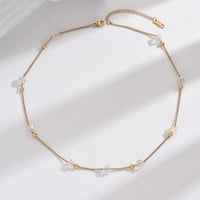 Image 3 of 14K Gold Plated Clear Bead Necklace