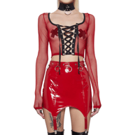 Image 2 of SKELETONS music video red fishnet top