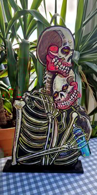 Love at first bite, Free standing embellished Linocut, wooden cut out 