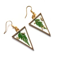 Image 2 of Pressed Fern & Flake Golden Triangle Earrings