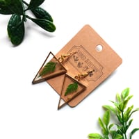 Image 1 of Pressed Fern & Flake Golden Triangle Earrings