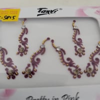 Image 2 of Floral Delicate Long maroon Bindis with Gold beads and Crystals