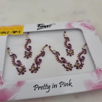 Image 1 of Floral Delicate Long maroon Bindis with Gold beads and Crystals