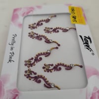 Image 3 of Floral Delicate Long maroon Bindis with Gold beads and Crystals