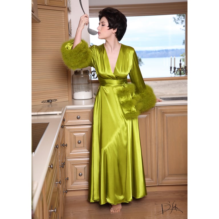 Spring Olive Marabou-cuffed "Beverly"  