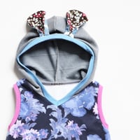 Image 3 of floral purple pink blue 6/7 rabbit ears hooded hoodie hood sleeveless tank bunny twirl dress