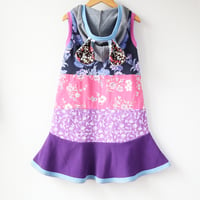 Image 5 of floral purple pink blue 6/7 rabbit ears hooded hoodie hood sleeveless tank bunny twirl dress