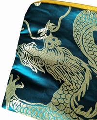 Image 2 of Chinese Golden Dragon Silky Brocade Zippered Jumbo Clutch 