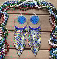 Image 1 of Blue Monstera Leaf Earrings | Monstera Statement Earrings