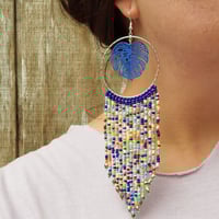 Image 3 of Blue Monstera Leaf Earrings | Monstera Statement Earrings