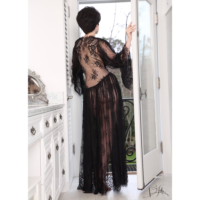 Valentina Black Lace Dressing Gown  Catherine D'Lish: Boudoir by D'Lish