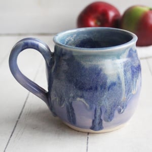 Image of Stoneware Mug in Dripping Blue and Purple Glazes, 14 oz. Handmade Pottery Coffee Cup, Made in USA