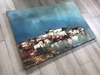 Image 3 of Pawel Kontny Mid-Century Modern Harbor Scene Oil on Canvas, Signed