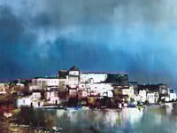 Image 1 of Pawel Kontny Mid-Century Modern Harbor Scene Oil on Canvas, Signed