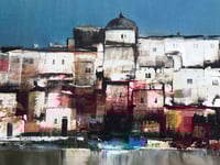 Image 4 of Pawel Kontny Mid-Century Modern Harbor Scene Oil on Canvas, Signed