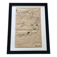 Image 1 of Rare 1968 Arnold Daghani Original Minimal Ink on Paper Work, Framed, Signed, Dated '68