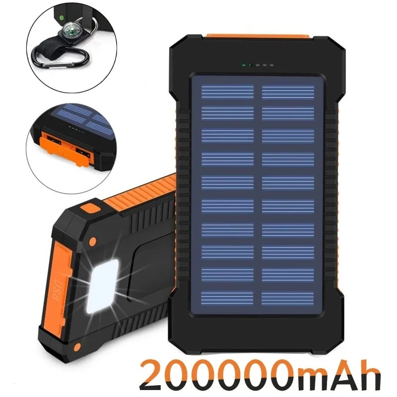 Large Capacity Solar Power Bank Portable With Lanyard Compass External Battery 