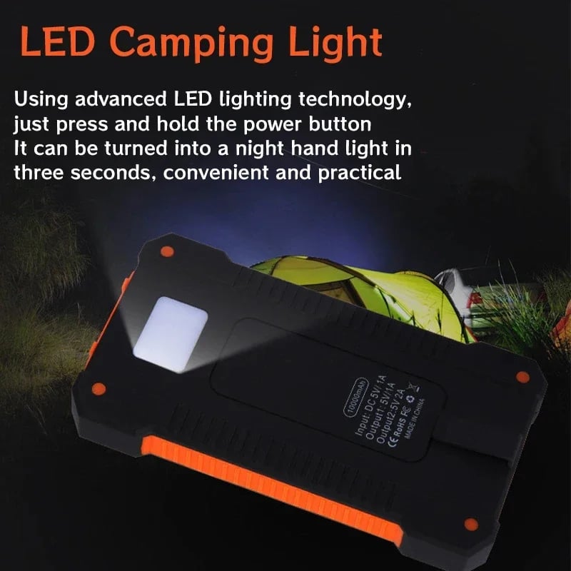 Large Capacity Solar Power Bank Portable With Lanyard Compass External Battery 
