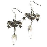 Image 2 of Luna Moth & Quartz Silver Drop Earrings