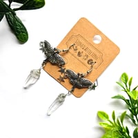 Image 1 of Luna Moth & Quartz Silver Drop Earrings