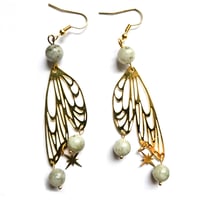 Image 3 of Cicada Wing & Labradorite Golden Drop Earrings